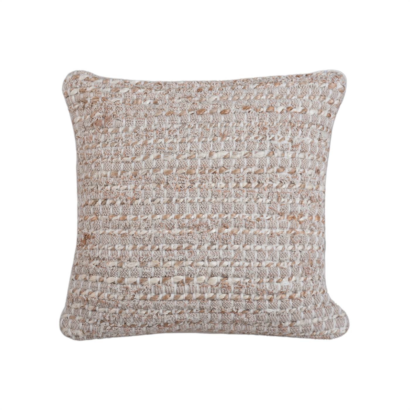 Koenig Cushion, 45x45 cm, Natural Natural White, Multi, Jute, Cotton, Hand Woven, Pitloom, Flat Weave 