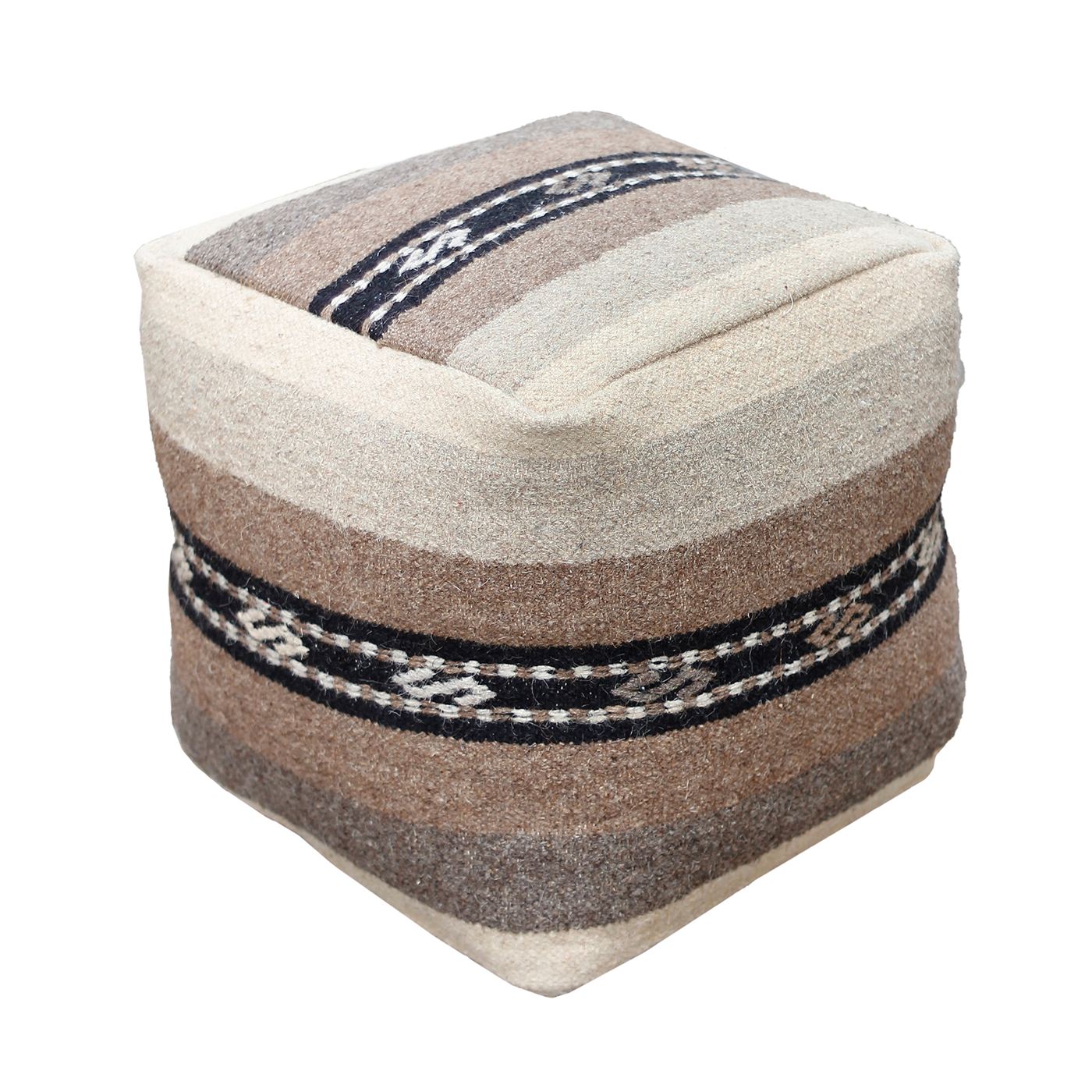 Kohla-II Pouf, Wool, Natural, PUNJA / FLAT WEAVE