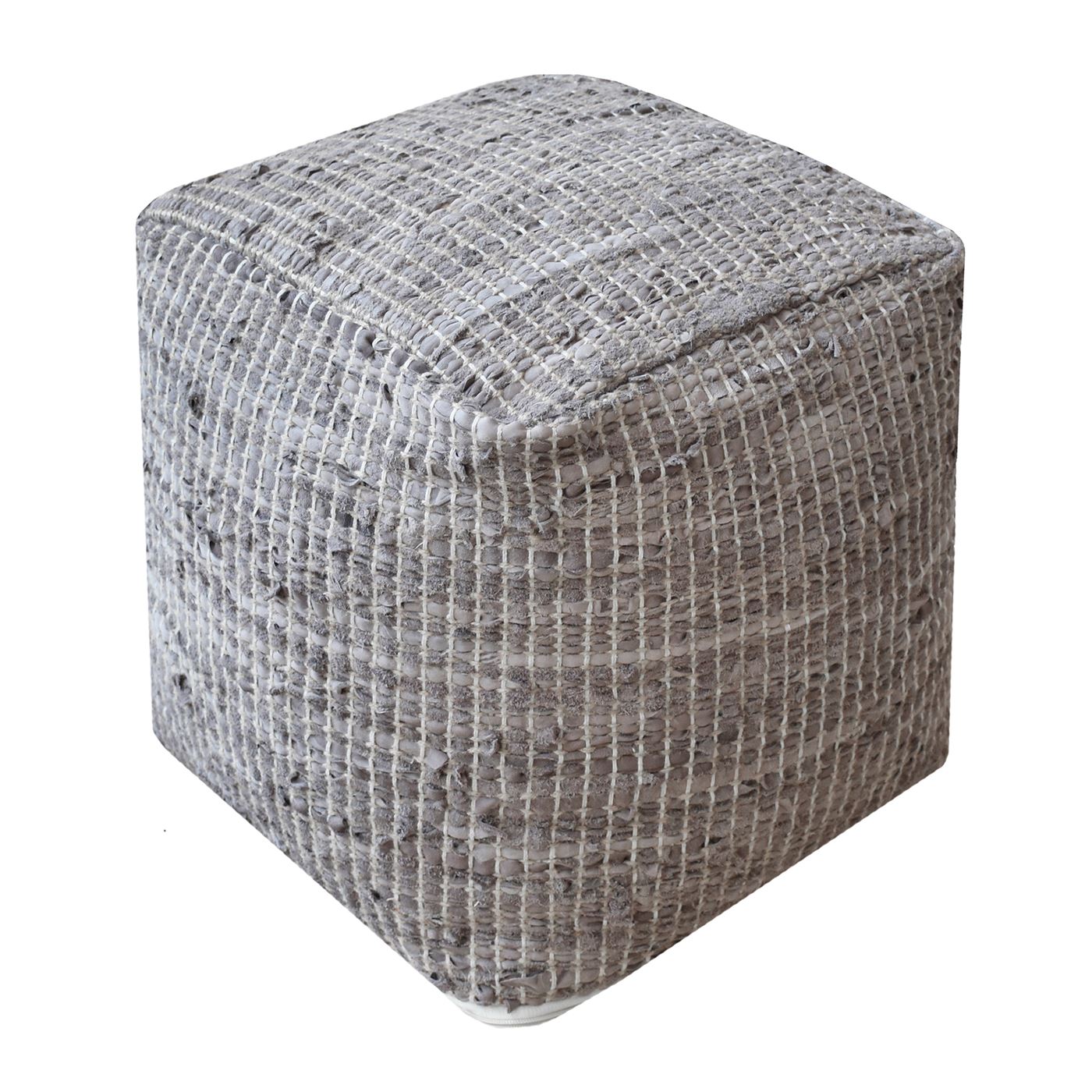 Konya Pouf, Leather, Hemp, Taupe, Pitloom, Flat Weave 