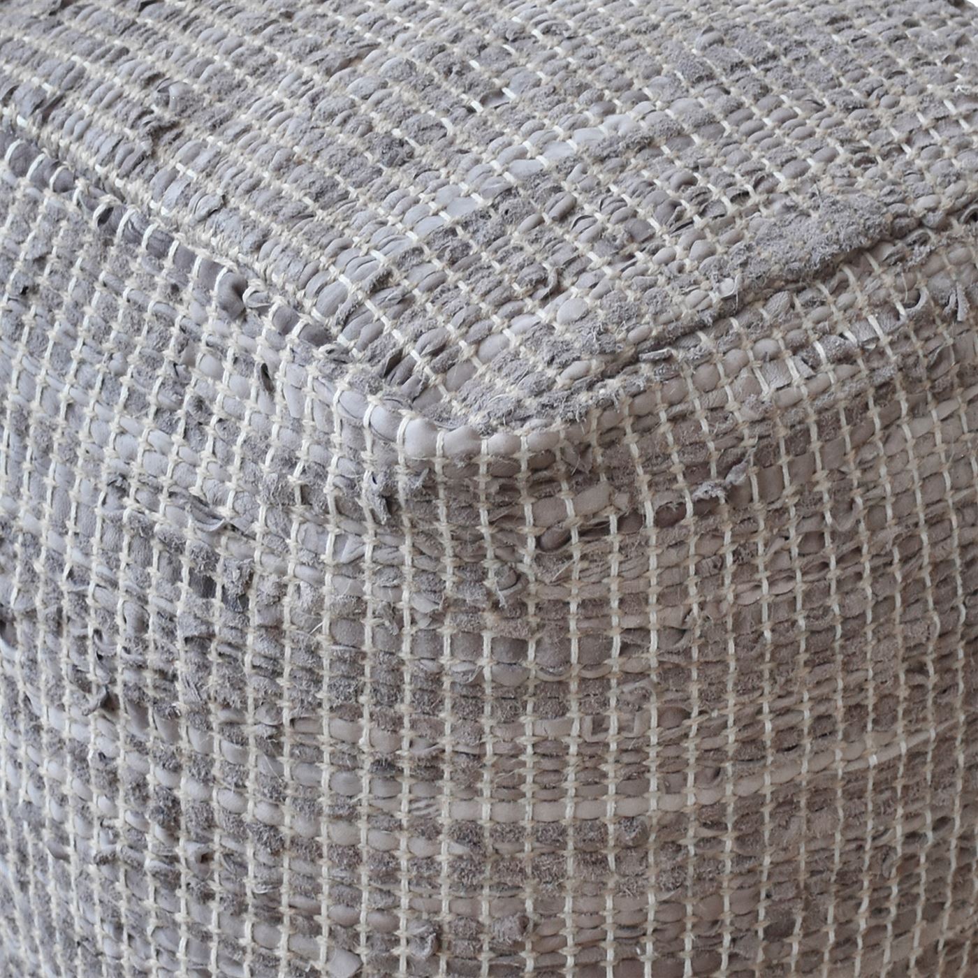 Konya Pouf, Leather, Hemp, Taupe, Pitloom, Flat Weave 