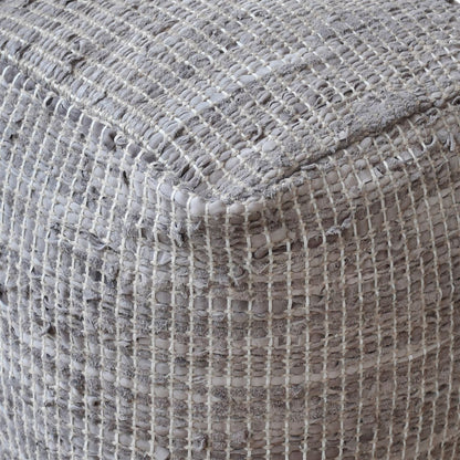 Konya Pouf, Leather, Hemp, Taupe, Pitloom, Flat Weave 