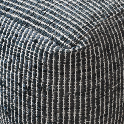 Konya Pouf, Leather, Hemp, Charcoal, Pitloom, Flat Weave 