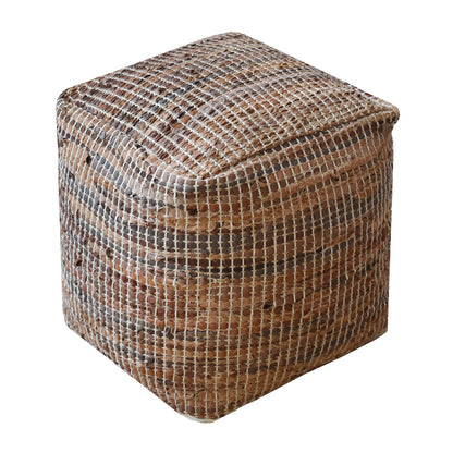 Konya Pouf, Leather, Hemp, Tan, Pitloom, Flat Weave 