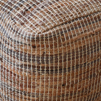 Konya Pouf, Leather, Hemp, Tan, Pitloom, Flat Weave 