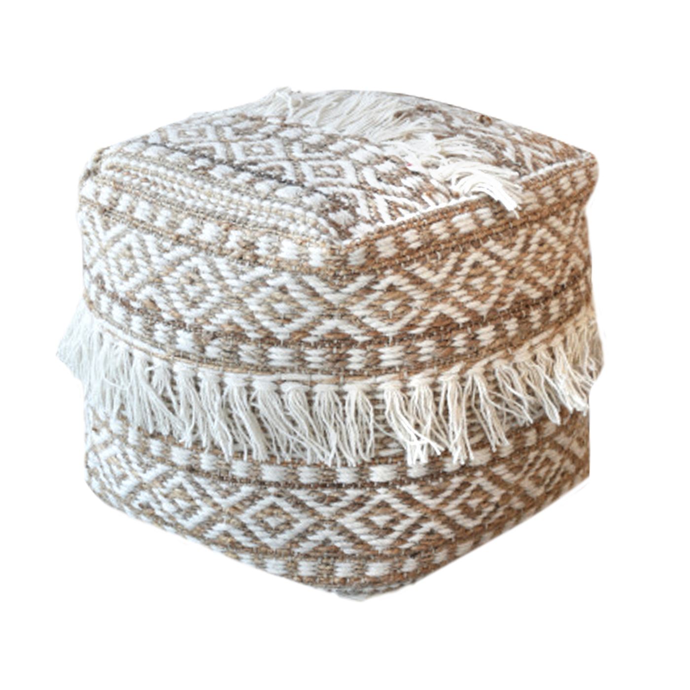 Korvel Pouf, Hemp, Wool, Natural White, Natural, PITLOOM / ALL LOOP