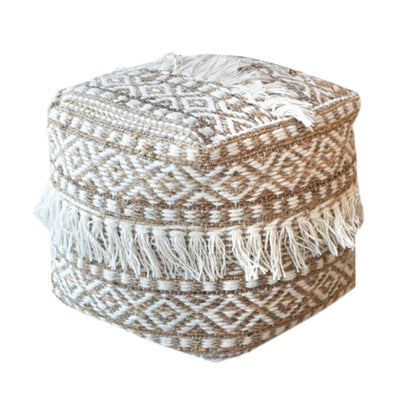 Korvel Pouf, Hemp, Wool, Natural White, Natural, PITLOOM / ALL LOOP