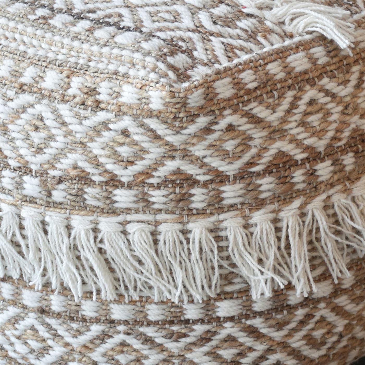 Korvel Pouf, Hemp, Wool, Natural White, Natural, PITLOOM / ALL LOOP