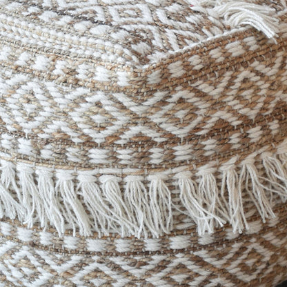 Korvel Pouf, Hemp, Wool, Natural White, Natural, PITLOOM / ALL LOOP