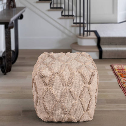 Koven Pouf, 40x40x40 cm, Natural White, Wool, Hand Woven, Over Tufted, Handwoven, All Loop