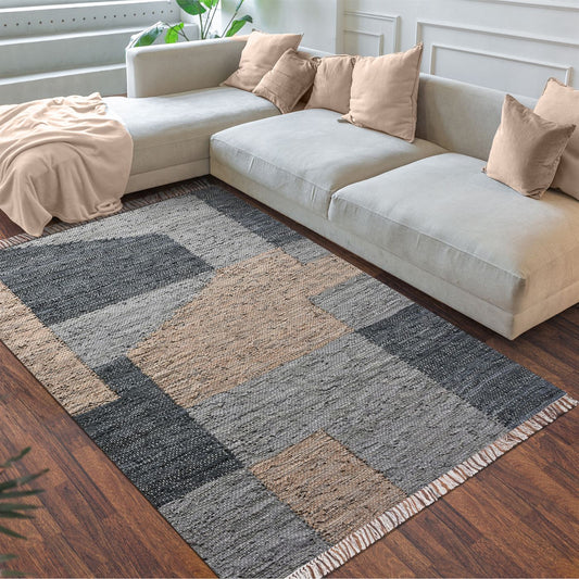 Area Rug, Bedroom Rug, Living Room Rug, Living Area Rug, Indian Rug, Office Carpet, Office Rug, Shop Rug Online, Leather, Grey, Beige, Pitloom, Flat Weave, modern