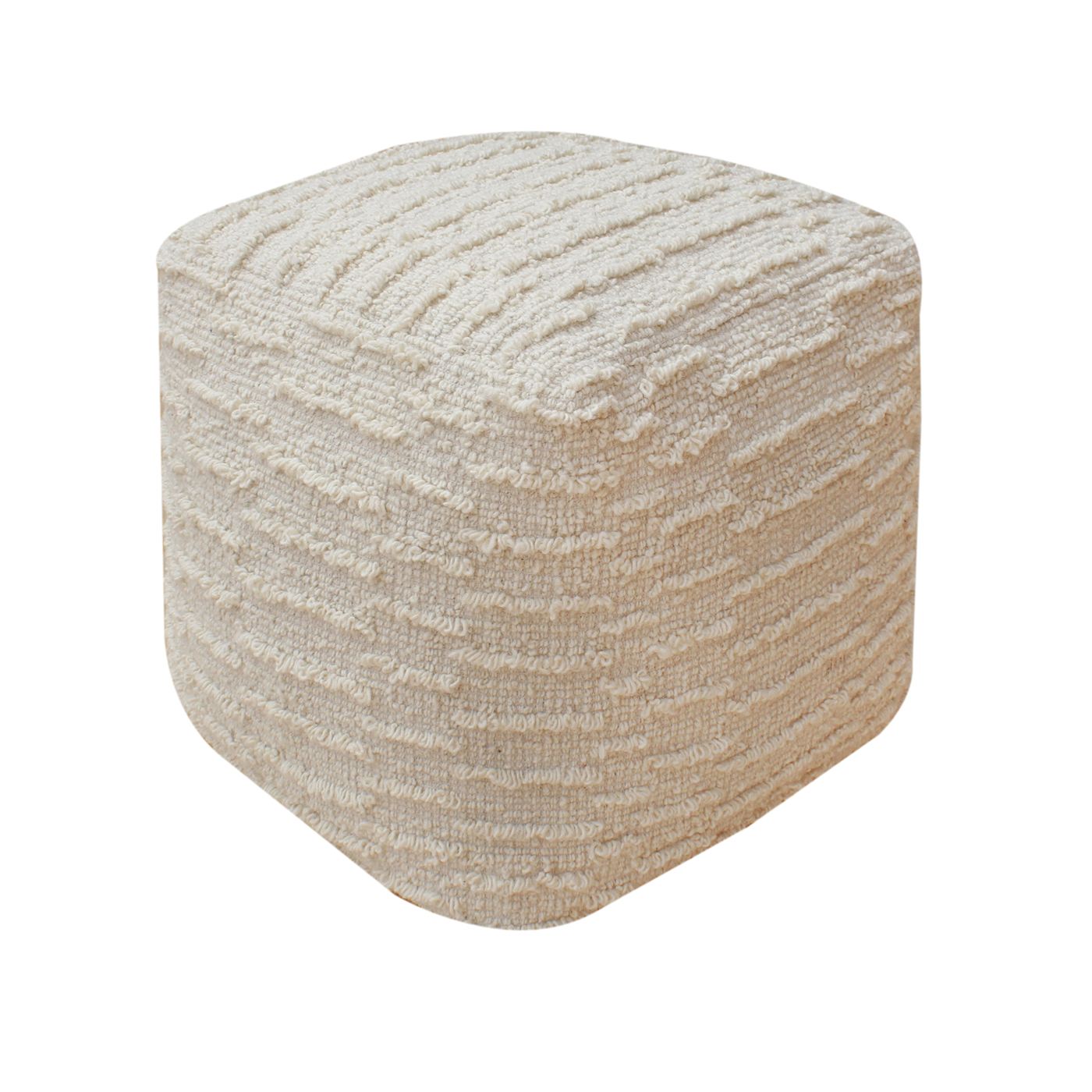Kribul Pouf, Wool, Natural White, Hand woven, All Loop 