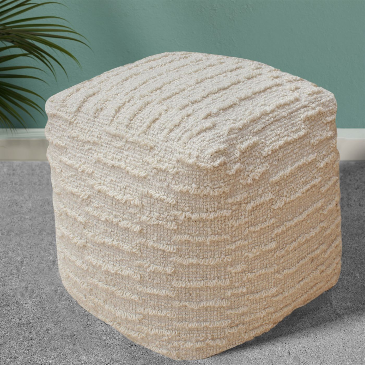 Kribul Pouf, Wool, Natural White, Hand woven, All Loop 