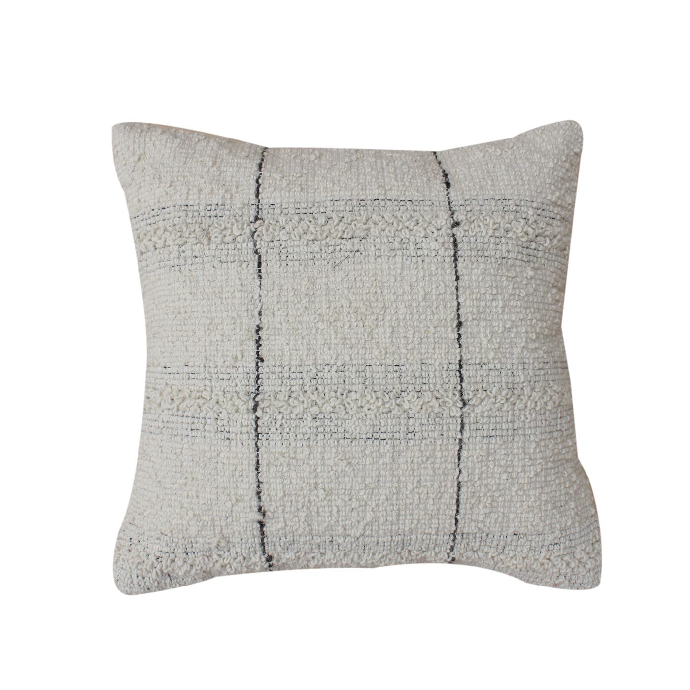 Kulata Cushion, Wool, Natural White, Charcoal, Hand Woven, All Loop