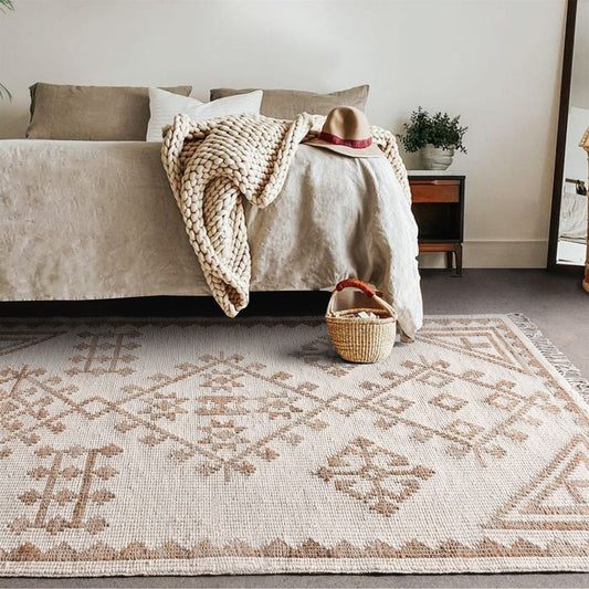 Area Rug, Bedroom Rug, Living Room Rug, Living Area Rug, Indian Rug, Office Carpet, Office Rug, Shop Rug Online, Jute,  Wool, Natural, Natural White, Punja, Flat Weave, tribal