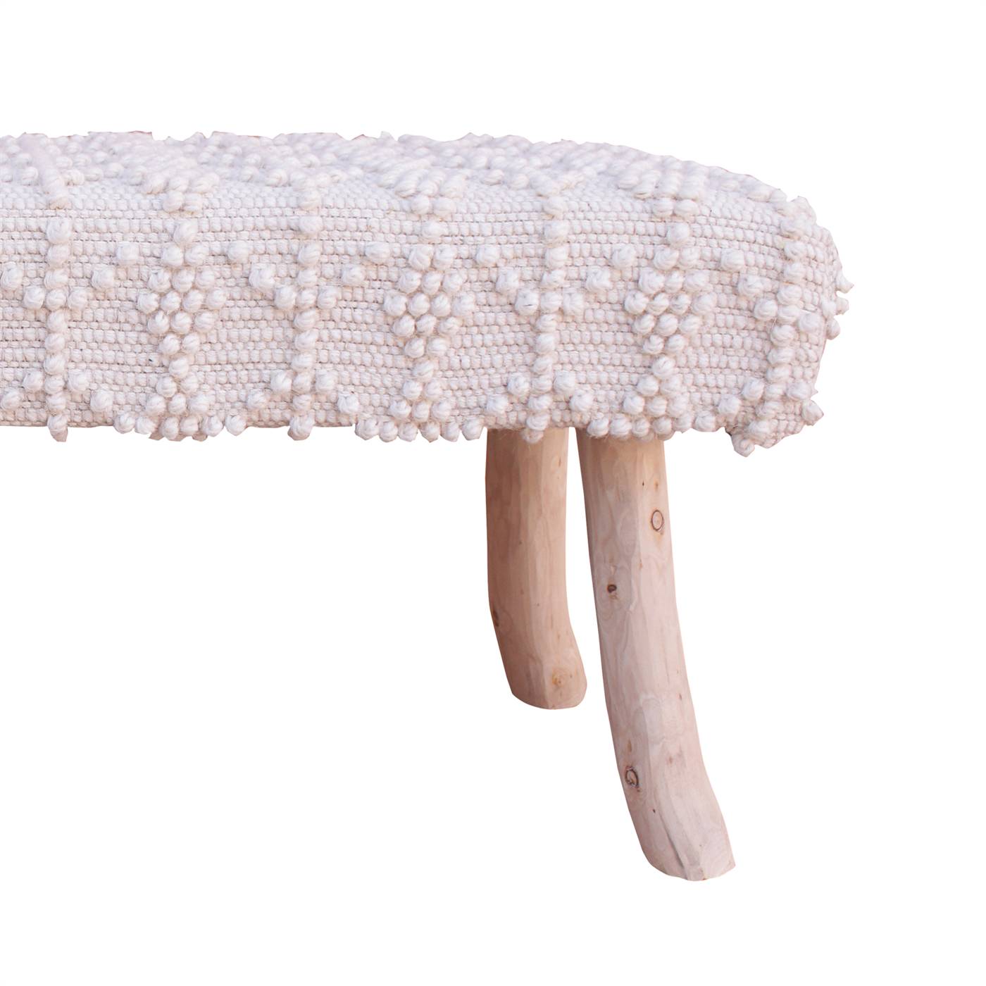 Kandos Bench, 120x40x50 cm, Natural White, Wool, Hand Woven, Pitloom, All Loop