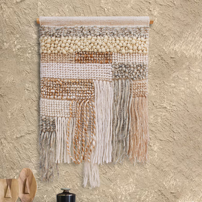 KLOPP WALL HANGING - NATURAL/GREY/IVORY - HAND WOVEN - WOOL + JUTE