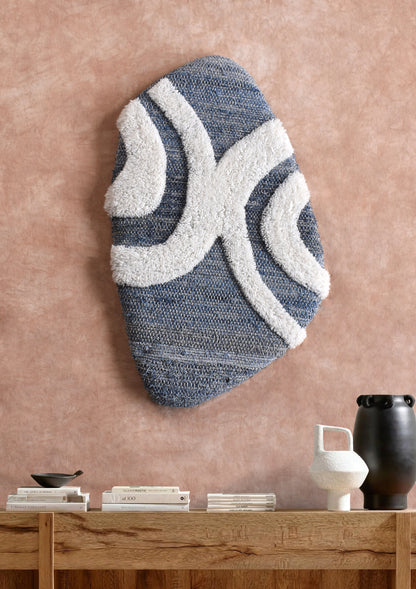 LANFORD AND EROTTA-III WALL ART - BLUE/IVORY - HANDTUFTED - DENIM/NZ WOOL/MDF