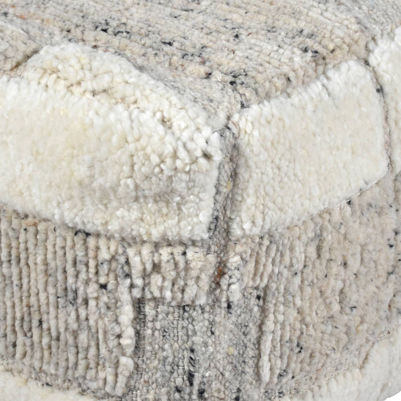 Larimer Pouf, 40x40x40 cm, Natural White, Grey, NZ Wool, Hand Knotted, Handknotted, All Cut
