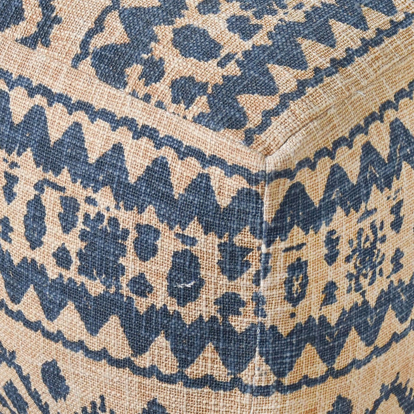 Laurent Pouf, Cotton, Printed, Beige,Blue, Hand woven, Flat Weave 