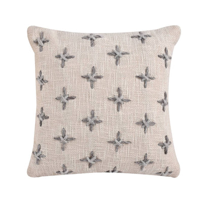 Leavitt Cushion, 45x45 cm, Natural White, Grey, Wool, Hand Made, Hm Stitching, Flat Weave