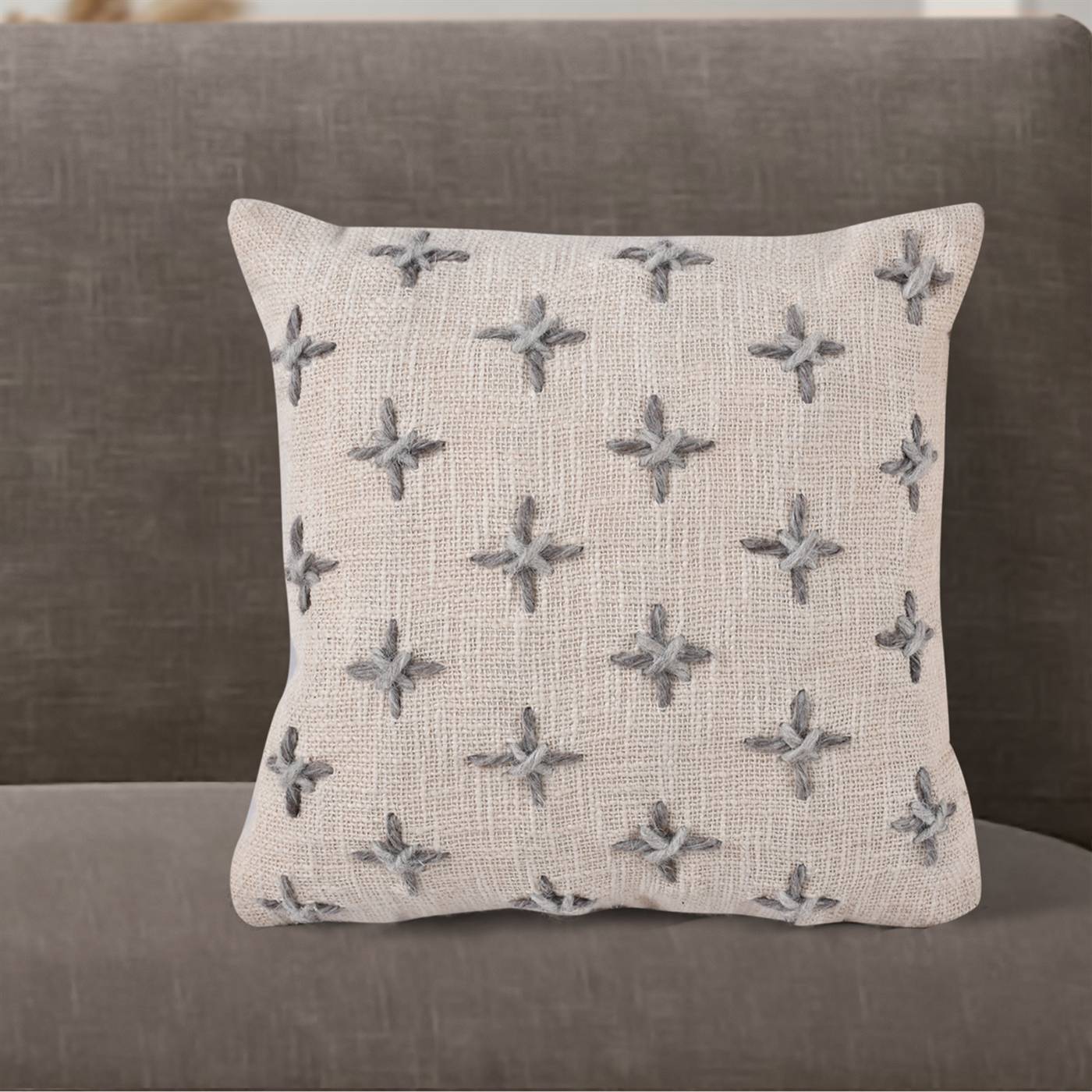 Leavitt Cushion, 45x45 cm, Natural White, Grey, Wool, Hand Made, Hm Stitching, Flat Weave
