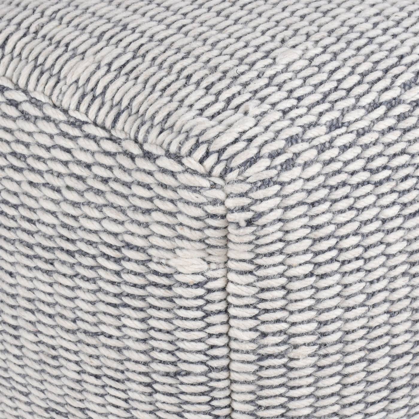 Leclaire Pouf, 40x40x40 cm, Natural White, Grey, Wool, Hand Woven, Pitloom, Flat Weave