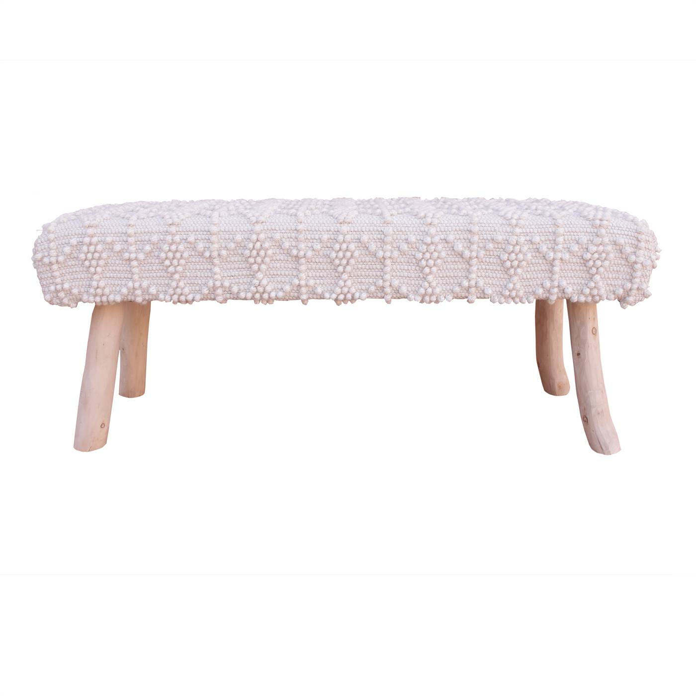 Leeward Bench, 120x40x50 cm, Natural, Natural White, Jute, Wool, Hand Woven, Pitloom, All Loop