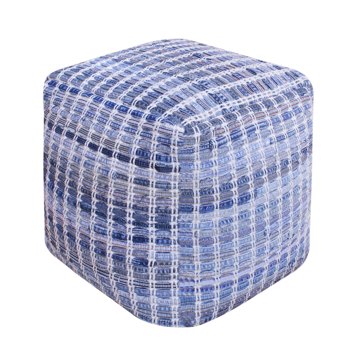 Lehovo Pouf, Denim, Wool, Blue, Pitloom, Flat Weave 