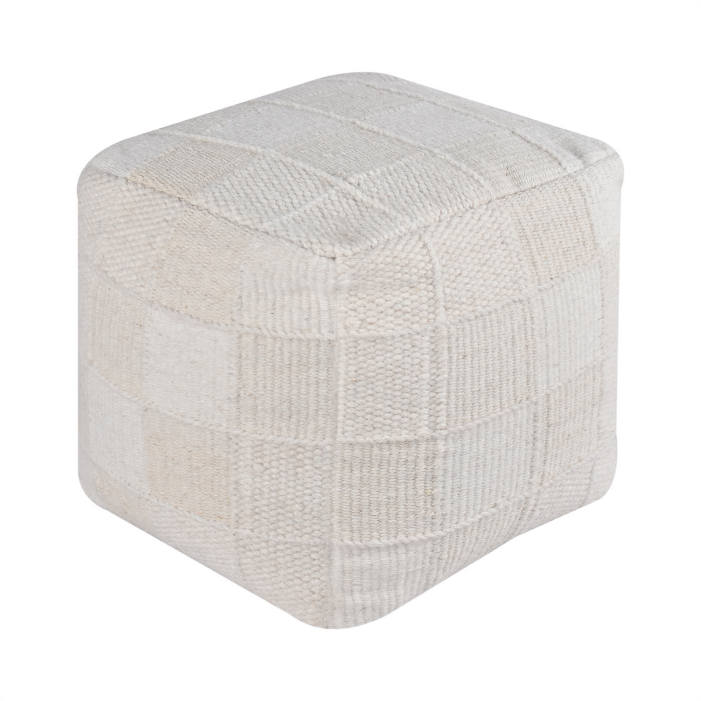 Lemont Pouf, 40x40x40 cm, Natural White, Wool, Hand Woven, Pitloom, Flat Weave