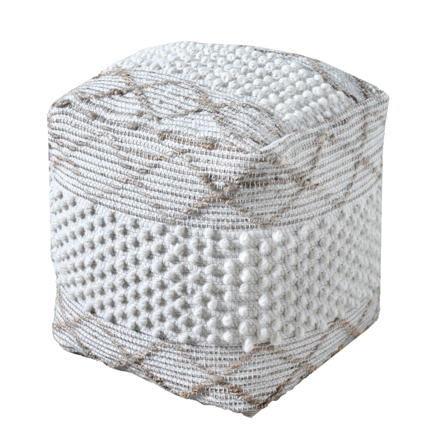 Lenox Pouf, Wool, Hemp, Natural White, Pitloom, All Loop 