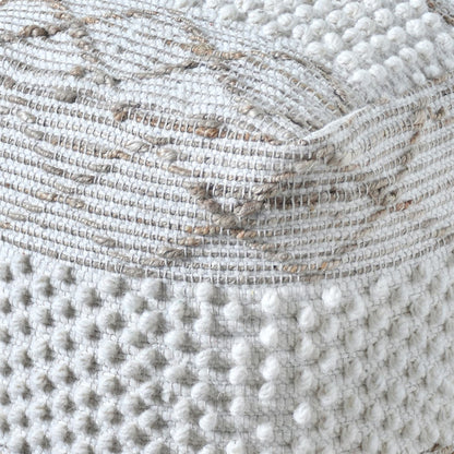 Lenox Pouf, Wool, Hemp, Natural White, Pitloom, All Loop 