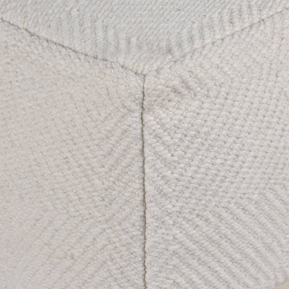 Leoti Pouf, 40x40x40 cm, Natural White, Wool, Hand Woven, Pitloom, Flat Weave
