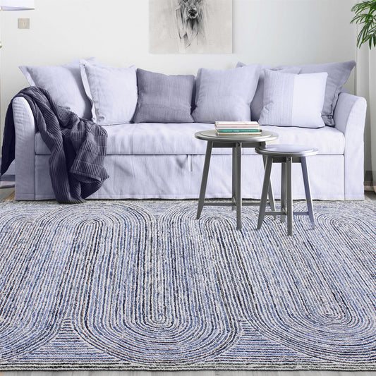 Area Rug, Bedroom Rug, Living Room Rug, Living Area Rug, Indian Rug, Office Carpet, Office Rug, Shop Rug Online, Denim,  Wool, Natural White, Blue, Hand tufted, All Loop, trippy