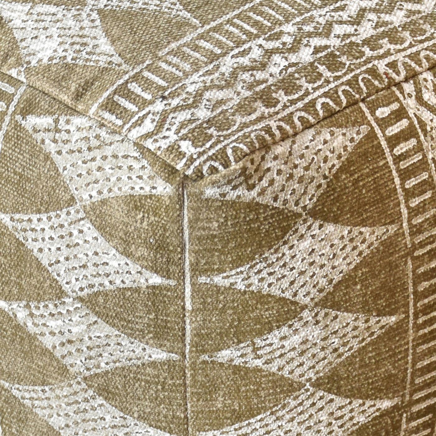 Leura Pouf, Cotton, Printed, Olive, PITLOOM / FLAT WEAVE
