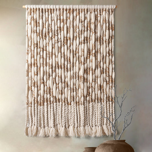 LEYERS WALL HANGING - IVORY/NATURAL - HAND KNITTED WOOL/JUTE