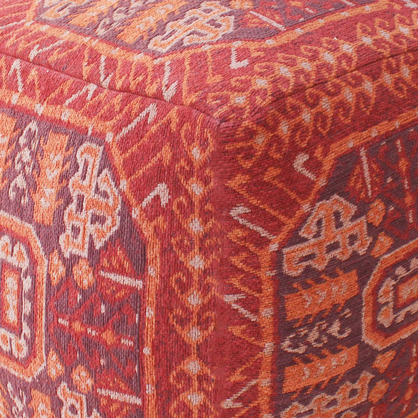 Ligovo Pouf, Cotton, Polyester, Rust, Multi, Jaquard Durry, Flat Weave 