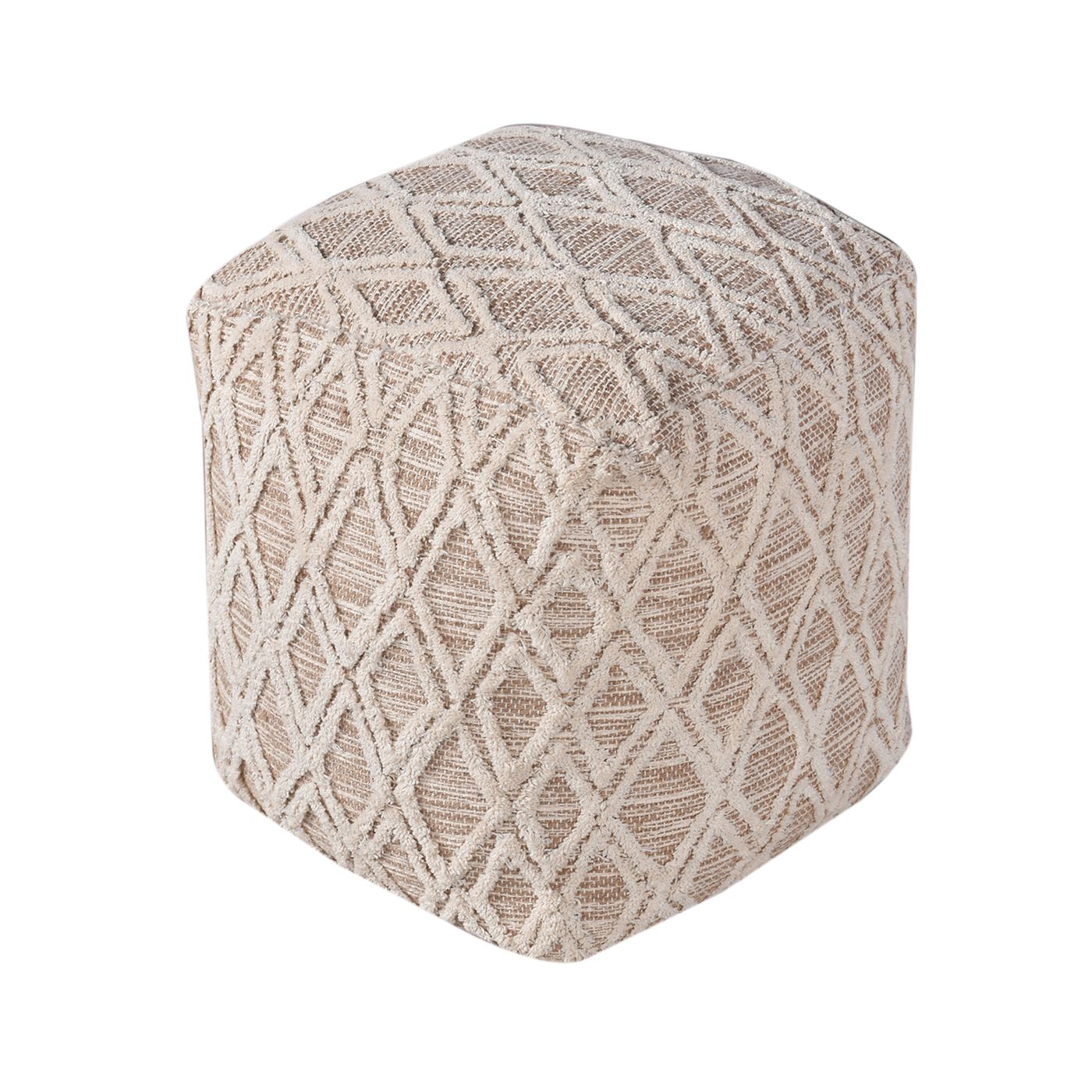 Lishui Pouf, Cotton, Jute, Natural, Natural White, Pitloom, All Cut 