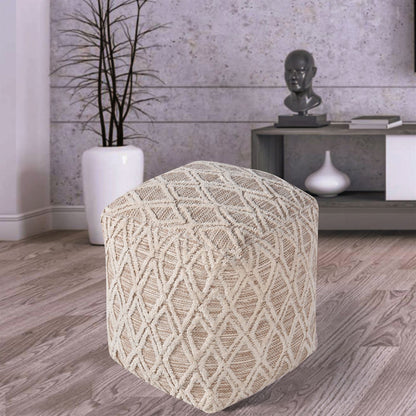 Lishui Pouf, Cotton, Jute, Natural, Natural White, Pitloom, All Cut 