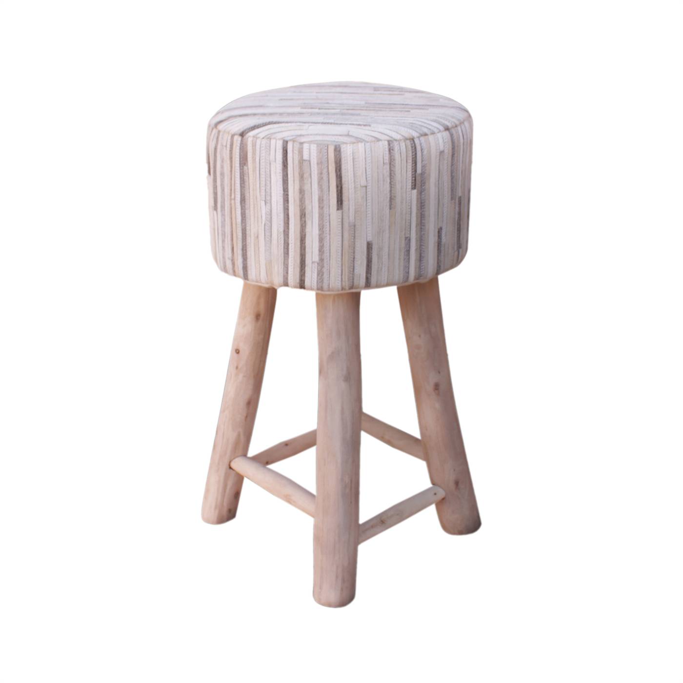 Livia Bar Stool, 40x40x70 cm, Pearl, Grey, Hair on Hide, Hand Made, Hm Stitching, Flat Weave