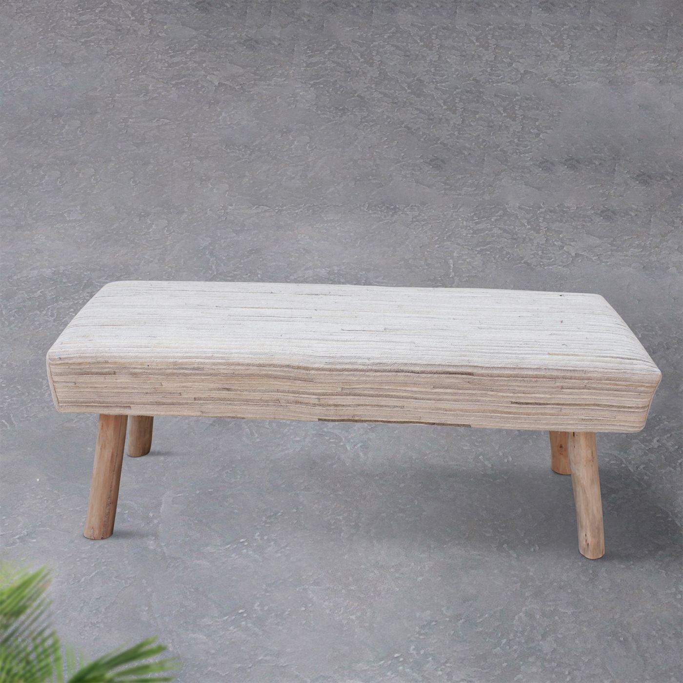 Livia Bench, Hair On Hide, Pearl, Grey, Wooden bench