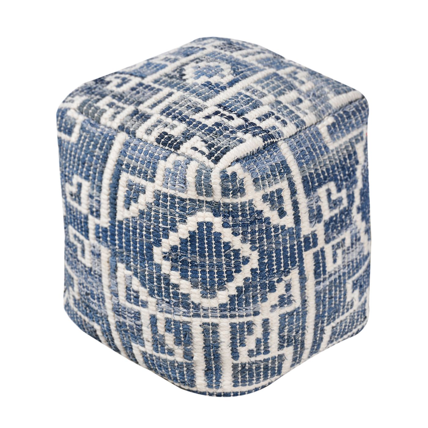 Livigno Pouf, Denim, Wool, Blue, Natural White, Punja, Flat Weave 