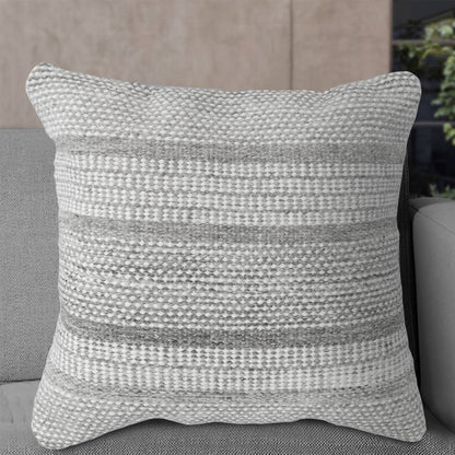 Lodz Cushion, 45x45 cm, Natural White, Grey, PET, Hand Woven, Pitloom, Flat Weave