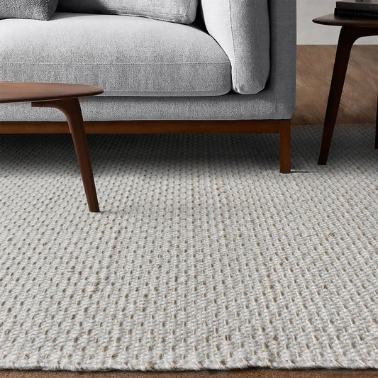 Area Rug, Bedroom Rug, Living Room Rug, Living Area Rug, Indian Rug, Office Carpet, Office Rug, Shop Rug Online, Natural White, Wool, Jute , Hand Woven , Pitloom, Flat Weave, Textured 