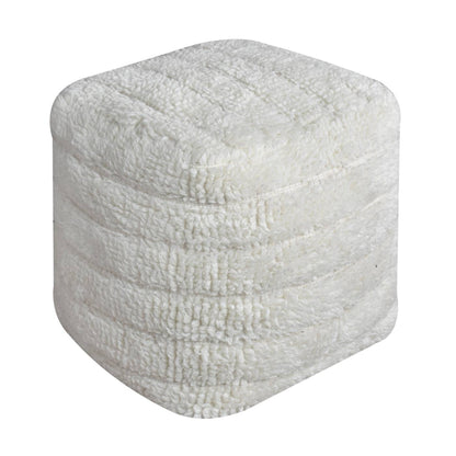 Lumot Pouf, 40x40x40 cm, Natural White, NZ Wool, Hand Woven, Handwoven, All Cut