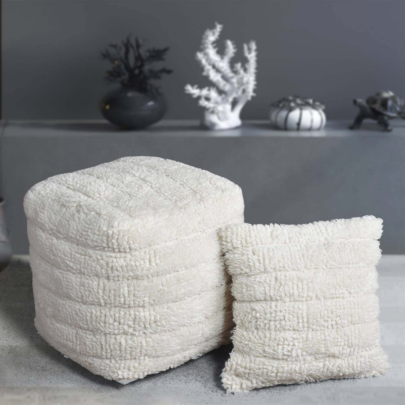 Lumot Cushion, 45x45 cm, Natural White, NZ Wool, Hand Woven, Handwoven, All Cut 