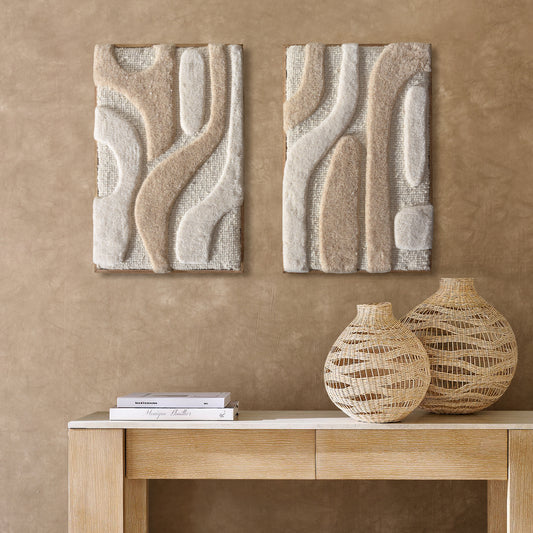 LUXEN WALL ART AND TENERA WALL ART - IVORY/LIGHT BEIGE - HAND TUFTED - WOOL & WOOD FRAME