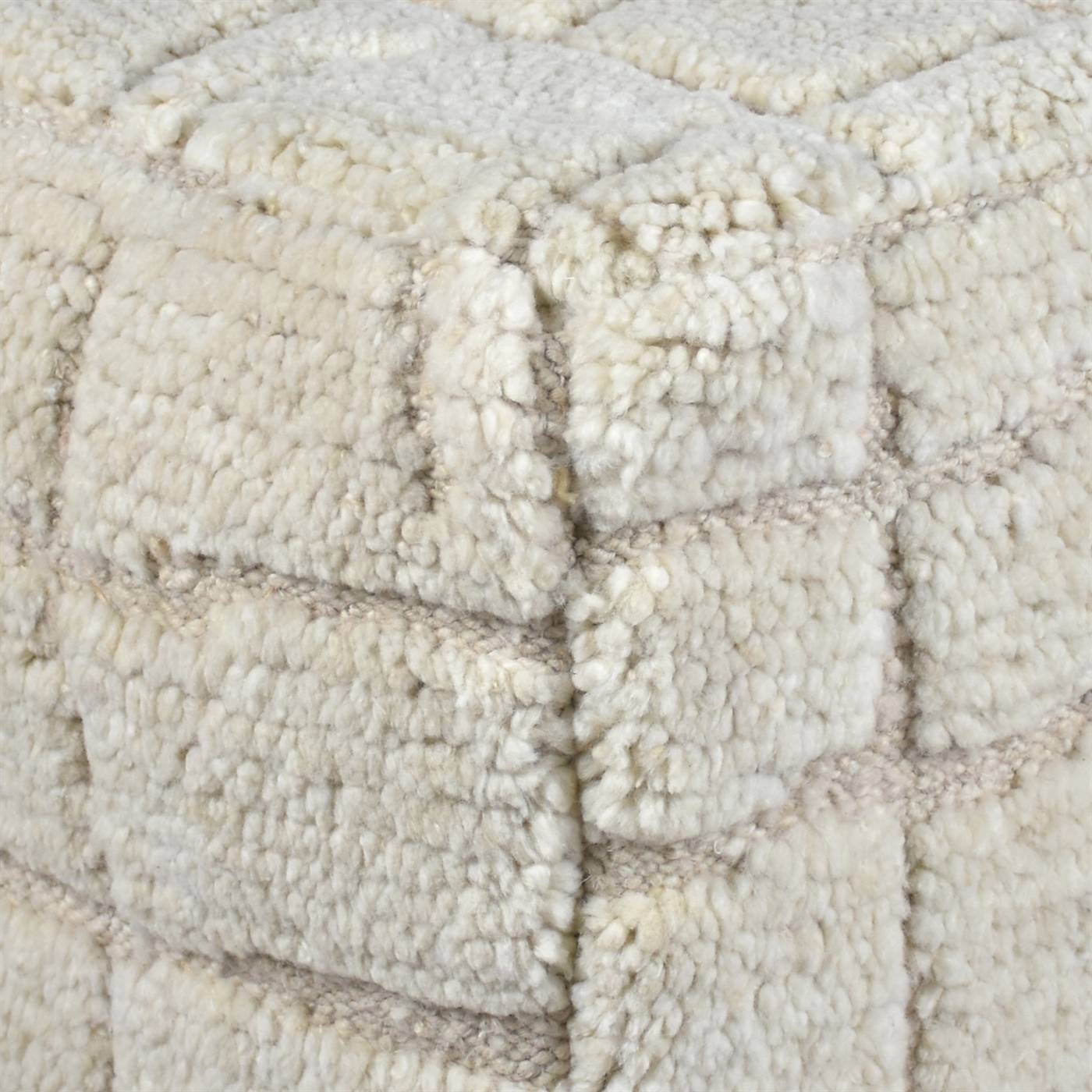 Luxton Pouf, 40x40x40 cm, Natural White, NZ Wool, Hand Knotted, Handknotted, All Cut