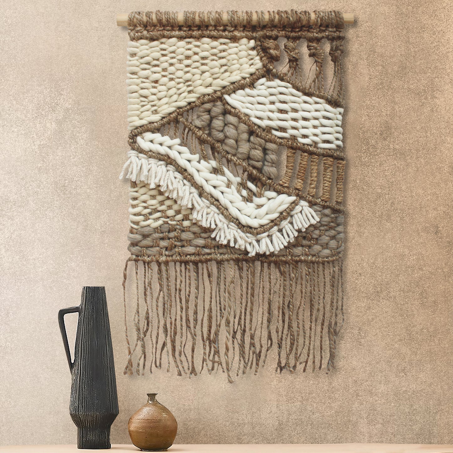 LAFEVER WALL HANGING - NATURAL/IVORY - HAND KNITTED - JUTE + WOOL