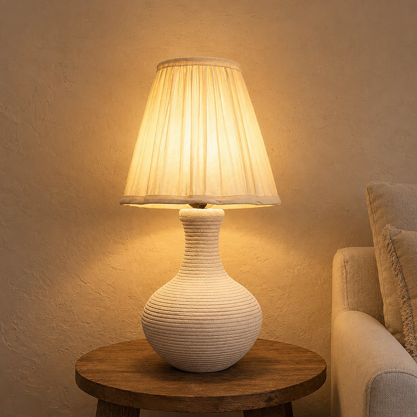 LAZZARO TABLE LAMP - IVORY - HAND MADE - COTTON