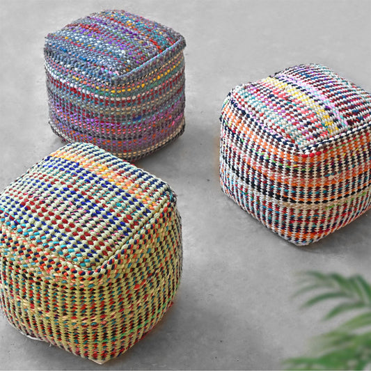 Madrid Pouf, Recycled Cotton Fabric, PITLOOM / FLAT WEAVE